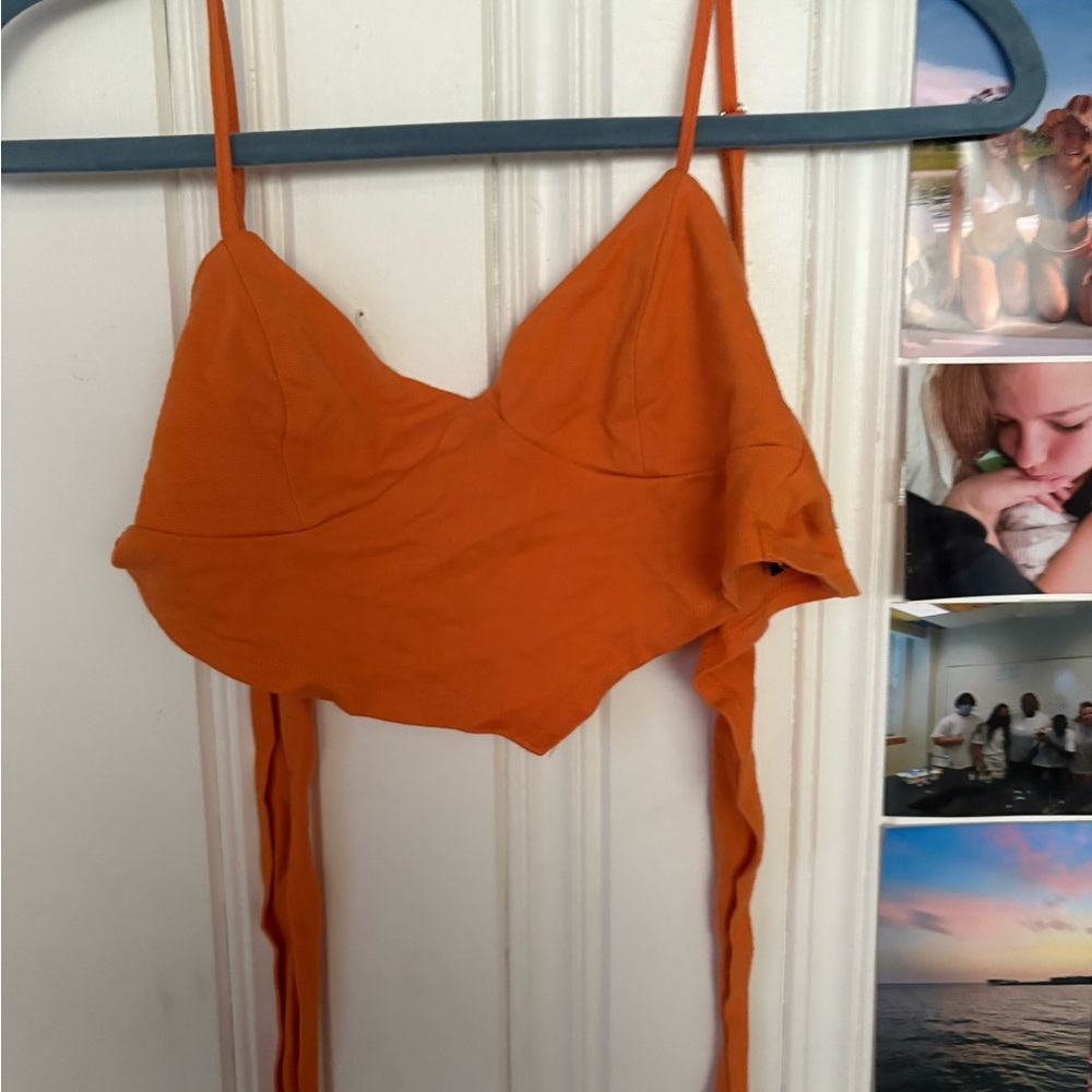 Forever 21 Orange Camisole Crop Top with Asymmetrical Tie Front